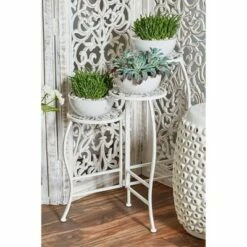 3-Tier Modern Floral Folding Plant Stand - Olivia & May White