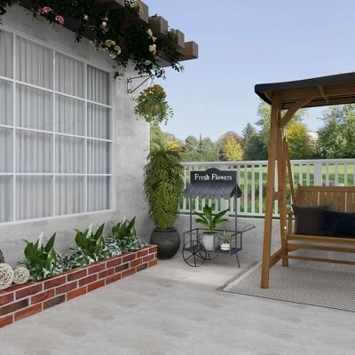 Olivia & May Small Metal Rectangular Rolling Garden Cart Plant Stand with Canopy and Fresh Flowers Black - Olivia & May 12 Olivia & May Small Metal Rectangular Rolling Garden Cart Plant Stand with Canopy and Fresh Flowers Black - Olivia & May - Image 10