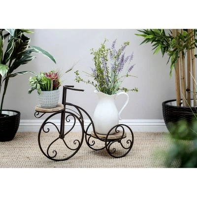 Metal and Wood Novelty Bicycle Plant Stand with Wooden Platforms Brown - Olivia & May 3 Metal and Wood Novelty Bicycle Plant Stand with Wooden Platforms Brown - Olivia & May