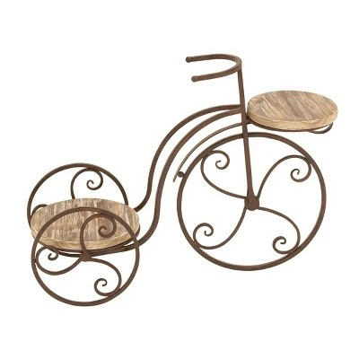Metal and Wood Novelty Bicycle Plant Stand with Wooden Platforms Brown - Olivia & May 4 Metal and Wood Novelty Bicycle Plant Stand with Wooden Platforms Brown - Olivia & May - Image 2
