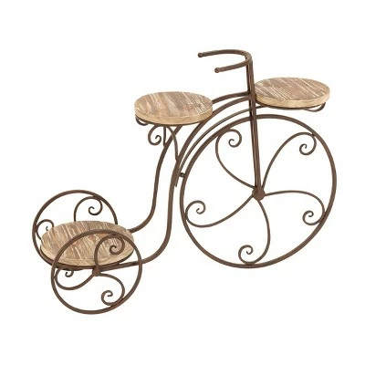 Metal and Wood Novelty Bicycle Plant Stand with Wooden Platforms Brown - Olivia & May 5 Metal and Wood Novelty Bicycle Plant Stand with Wooden Platforms Brown - Olivia & May - Image 3
