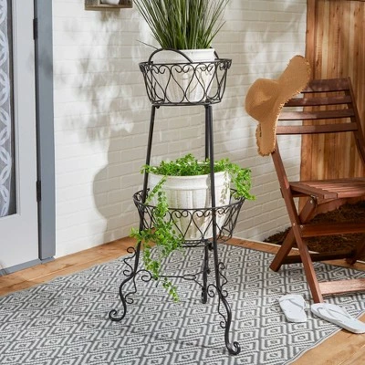 Zingz & Thingz 9.25" Indoor/Outdoor Iron 2-Tier Plant Stand Black - Zings & Thingz 5 Zingz & Thingz 9.25" Indoor/Outdoor Iron 2-Tier Plant Stand Black - Zings & Thingz - Image 3