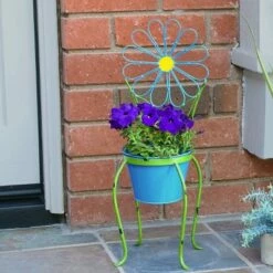 Alpine Corporation Alpine 24" Iron Flower Planter Stand Blue