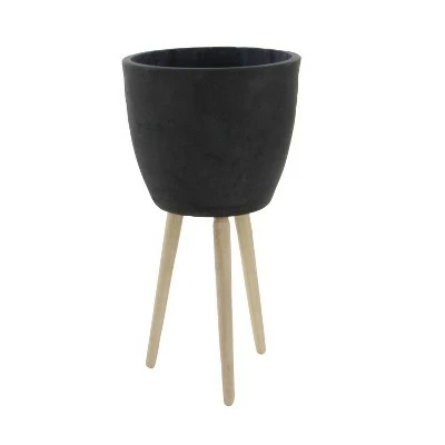 Contemporary Fiber Clay Planter with Stands - Olivia & May Gray 3 Contemporary Fiber Clay Planter with Stands - Olivia & May Gray - Image 2