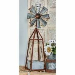 Olivia & May 39" Farmhouse Windmill Inspired Iron Novelty Planter Brown - Olivia & May