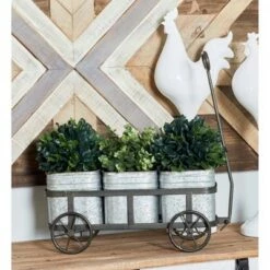 Olivia & May 16" Farmhouse Iron Vintage Wagon Novelty Planter Silver - Olivia & May