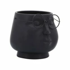 Sagebrook Home Stoneware Face with Glasses Planter White