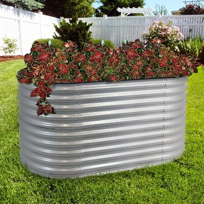 Sunnydaze Decor Sunnydaze Large Oval Steel Raised Garden Bed - Stand-Up Height - 62.5" W x 32" H - Silver 2 Sunnydaze Decor Sunnydaze Large Oval Steel Raised Garden Bed - Stand-Up Height - 62.5" W x 32" H - Silver