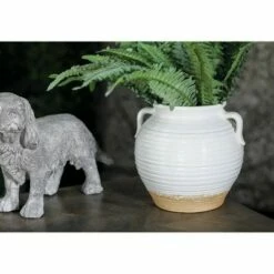 Olivia & May Ceramic Planter with Side Pot Handles White - Olivia & May