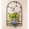 Wind & Weather Handcrafted Talavera-Style Terra Cotta Flat-Backed Wall Planter with Wrought Iron Hanger -Cheap Planters Store unnamed file 1242