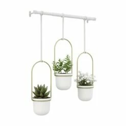 Triflora Hanging Planter White/Brass - Umbra