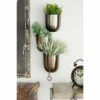 Set of 3 12" Contemporary Indoor/Outdoor Metal Hanging Wall Planter Rack - Olivia & May Dark Silver