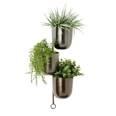 Set of 3 12" Contemporary Indoor/Outdoor Metal Hanging Wall Planter Rack - Olivia & May Dark Silver 4 Set of 3 12" Contemporary Indoor/Outdoor Metal Hanging Wall Planter Rack - Olivia & May Dark Silver - Image 2