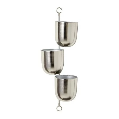 Set of 3 12" Contemporary Indoor/Outdoor Metal Hanging Wall Planter Rack - Olivia & May Dark Silver 7 Set of 3 12" Contemporary Indoor/Outdoor Metal Hanging Wall Planter Rack - Olivia & May Dark Silver - Image 5