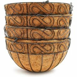 Juvale 4 Pack Hanging Planters Basket with Coco Coir Liner, Flower Pots for Garden Wedding Home Décor, 13 x 7 x 7"