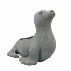 Sagebrook Home 16.5" Sea Lion Resin Planter Gray