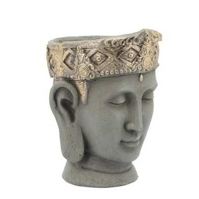 Sagebrook Home Buddha Head with Crown Resin Planter Gray 3 Sagebrook Home Buddha Head with Crown Resin Planter Gray