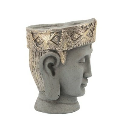 Sagebrook Home Buddha Head with Crown Resin Planter Gray 4 Sagebrook Home Buddha Head with Crown Resin Planter Gray - Image 2