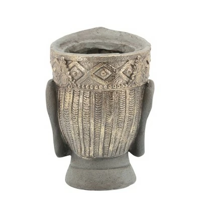 Sagebrook Home Buddha Head with Crown Resin Planter Gray 5 Sagebrook Home Buddha Head with Crown Resin Planter Gray - Image 3