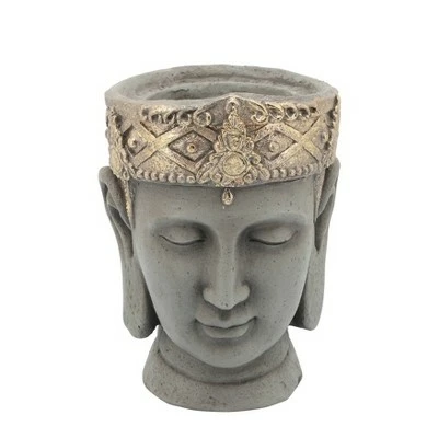 Sagebrook Home Buddha Head with Crown Resin Planter Gray 7 Sagebrook Home Buddha Head with Crown Resin Planter Gray - Image 5