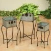 Gerson International Galvanized Metal Antique-Style Plant Holders with Stands,Set of 3