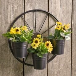 The Lakeside Collection Lakeside Metal Wagon Wheel Garden Planter for Outdoors - Outdoor Fence Accent