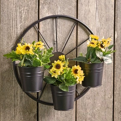 The Lakeside Collection Lakeside Metal Wagon Wheel Garden Planter for Outdoors - Outdoor Fence Accent 2 The Lakeside Collection Lakeside Metal Wagon Wheel Garden Planter for Outdoors - Outdoor Fence Accent
