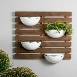 Rustic Slat Wood Wall Planter with Four Distressed White Enamel Pots - Foreside Home & Garden -Cheap Planters Store unnamed file 1391