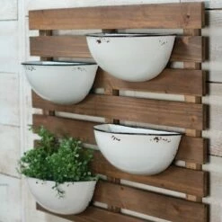 Rustic Slat Wood Wall Planter with Four Distressed White Enamel Pots - Foreside Home & Garden -Cheap Planters Store unnamed file 1392