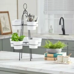 Olivia & May 9-in-1 Metal Enamel Planter Stand White - Olivia & May
