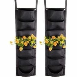 Juvale 2 Pack Black Fabric Wall Hanging Planters, 7 Pockets Plant Grow Bags, Indoor Outdoor Garden 39" x 11.8"