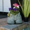 Short Rugged Jeans Flower Planter With Pocket Frog Design - Alpine Corporation