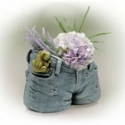 Short Rugged Jeans Flower Planter With Pocket Frog Design - Alpine Corporation -Cheap Planters Store unnamed file 1524