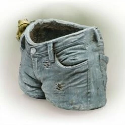 Short Rugged Jeans Flower Planter With Pocket Frog Design - Alpine Corporation -Cheap Planters Store unnamed file 1525