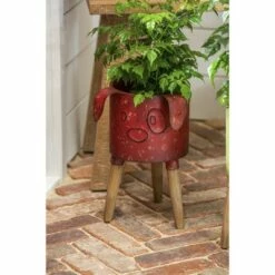 Evergreen Metal Dog Planter With Wooden Stand