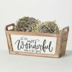Sullivans "Wonderful" Wooden Planter 7.5"H Brown