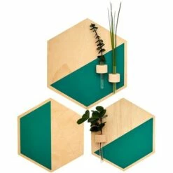 Juvale 3 Pack Wooden Hexagon Hanging Planters, Plant Pots Holder, Wall Decor, 2 Sizes