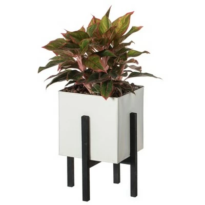 Vintiquewise Indoor and Outdoor White Iron Planting Box with Black Wooden Frame 7 Vintiquewise Indoor and Outdoor White Iron Planting Box with Black Wooden Frame - Image 5