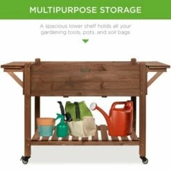 Best Choice Products 57x20x33in Mobile Raised Garden Bed Elevated Wood Planter Box w/ Folding Side Tables - Brown -Cheap Planters Store unnamed file 165