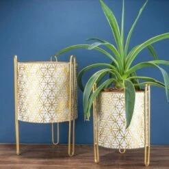 Set of 2 Modern Whitewashed Brass Metal Floor Planters - Foreside Home & Garden -Cheap Planters Store unnamed file 1651