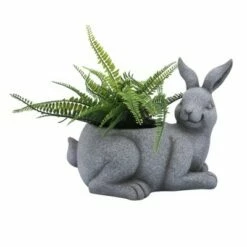 Sagebrook Home 11" Resin Sitting Bunny Planter Gray