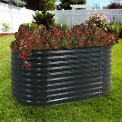 Sunnydaze Decor Sunnydaze Large Oval Steel Raised Garden Bed - Stand-Up Height - 62.5" W x 32" H - Dark Gray