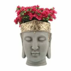 Sagebrook Home 17" Polyresin Buddha Head Planter Gray/Gold