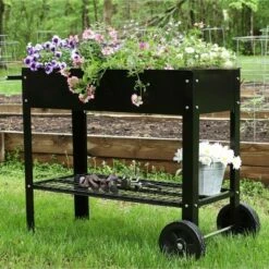 Sunnydaze Decor Sunnydaze Outdoor Galvanized Steel Raised Garden Bed Cart with Handlebar and Wheels for Patio, Deck or Yard - 41" L - Black