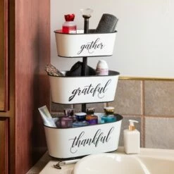 Sullivans Three Tiered Metal Planter with Text 24"H White