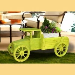 Gardenised Outdoor Old Style Wooden Car Shape Garden Planter, Kids Christmas Holiday Gift, Green -Cheap Planters Store unnamed file 1739
