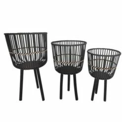 Set of 3 Bamboo Footed Planters - Sagebrook Home Black