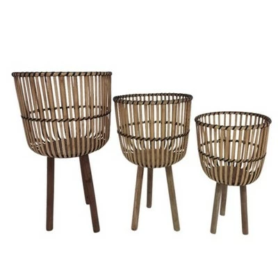 Set of 3 Bamboo Footed Planters - Sagebrook Home Black 4 Set of 3 Bamboo Footed Planters - Sagebrook Home Black - Image 2