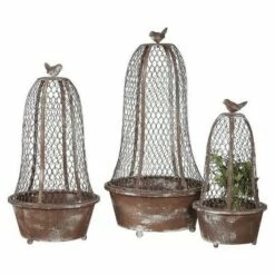 Wire Cloche Planter Brown 3pk - 3R Studios