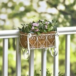 The Lakeside Collection Lakeside Antique White Scrolled Metal Deck and Railing Planter for Outdoors